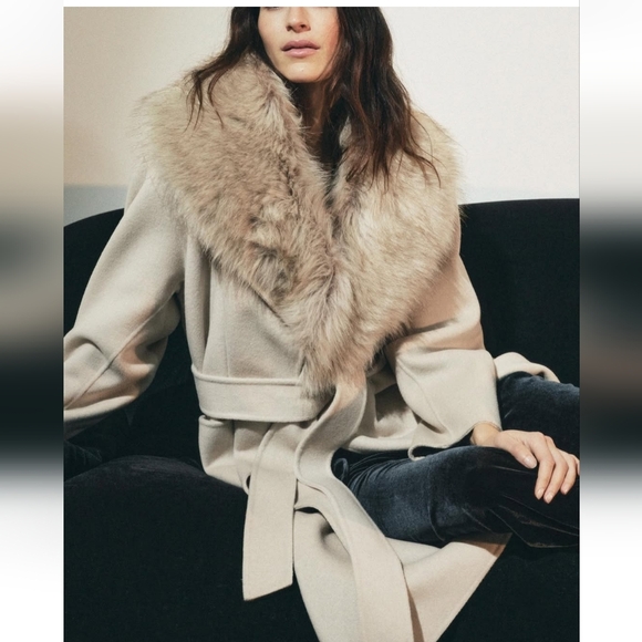 BNWT! Zara Faux fur wool blend coat zw collection - Picture 5 of 15